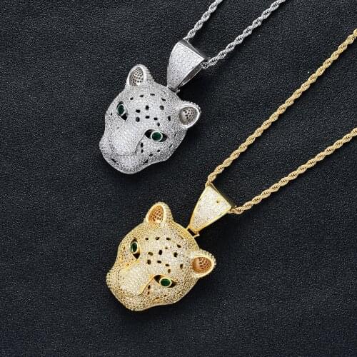 Animal Leopard head Pendant Necklaces Gold Color Bling Cubic Zircon Mens Ms Hip hop Necklace Rock Jewelry