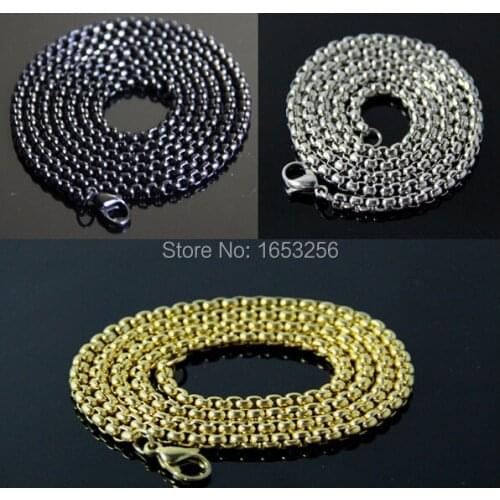 3mm wide 21.6'' Women Mens Jewelry Stainless Steel Fashion Square Rolo Chain Link Necklace Gold/ Black