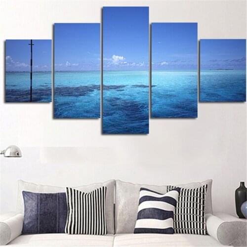 5Planes Wall Painting Art Paint Beautiful Blue Rivers Waves Ripple Home Decoration Posters Pictures For Living Room No Framed