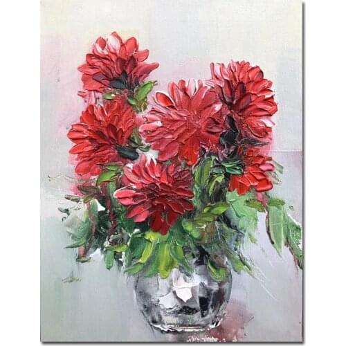 Abstract Vase Flowers Oil Painting Wall Canvas Palette Knife Picture Quality Art Cheap 100% Hand Painted Paintings Wall Art