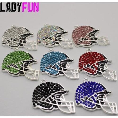 Bling Bling Colorful Rhinestone Football Helmet Charm Alloy Charms High Quality Pendant 10pcs/lot