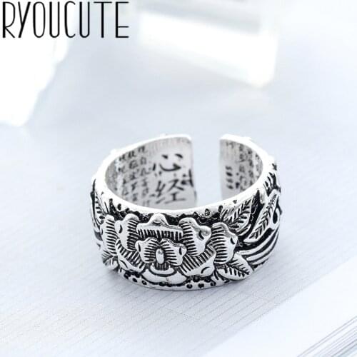 Bohemian Big Real Silver Color Flower Rings for Women Jewelry Punk Vintage Antique Finger Engagement Ring Party Gift