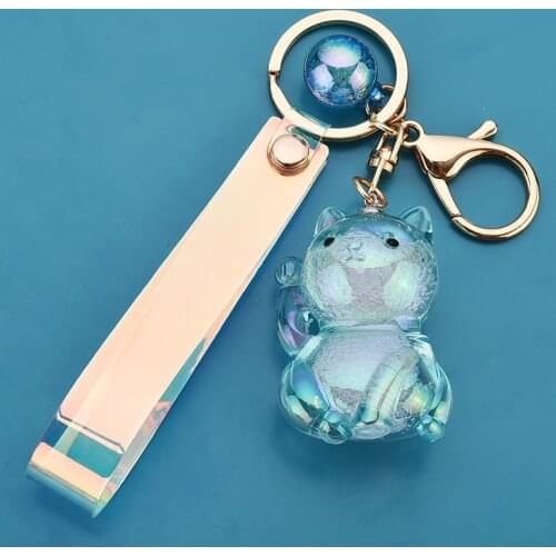 Acrylic Color Cartoon Animal Keychain Lucky Cat Keyring Car Cute Girl Boy Lover Bag Pendant Toy Doll Lanyard
