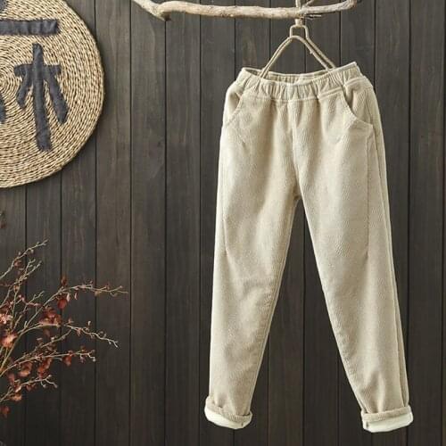 Thick Winter Pants Women Long Trousers Warm Sweatpants Plus Size 3XL Elastic Waist Plus Velvet Corduroy Harem Pants Women Hk193