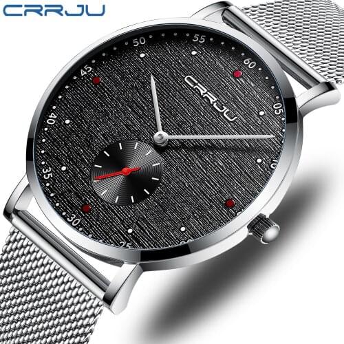 CRRJU men watch 2019 quartz watch top luxury brand stylish simple waterproof stainless steel mesh watch men relogio masculino