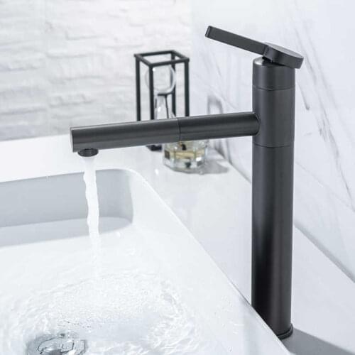 Black polished faucet basin single stirring lever blender single hole deck mounted faucet basin rotation 360