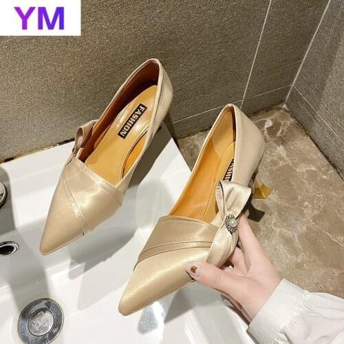 Hot 2021 Bow Shoes Shallow Mouth High Heels Stiletto All-Match Pumps Pointed Toe Slip on Zapatos De Mujer Plataforma 34-39