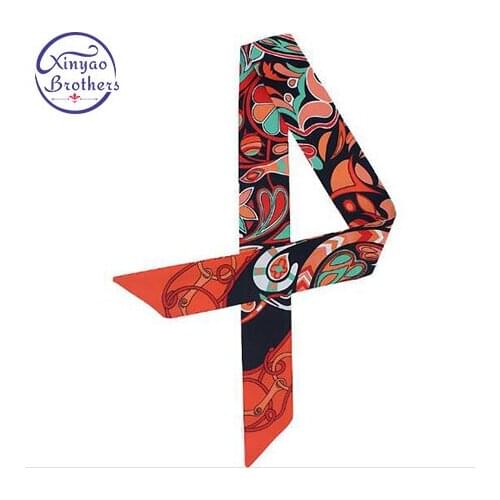 Top Selling Scarf Chain Design Women Silk Scarf Fashion Head Scarf Brand Handle Bag Ribbons Small Long Scarves