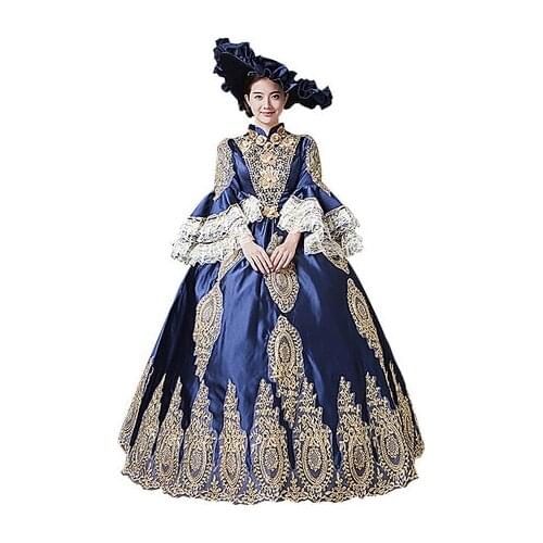 100real baroque royal blue lace rococo ball gown Medieval dress court queen Renaissance Gown vintage Victorian dress Belle ball