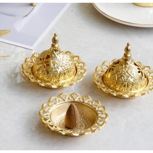 Small mini golden ornaments metal incense burner Desktop incense & incense burners incence holder incense plate