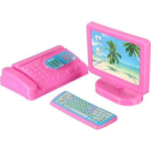 Fashion Miniature Modern Computer Keyboard Furniture Fax For Barbie Doll House Kids Toy Christmas Gift For Dolls