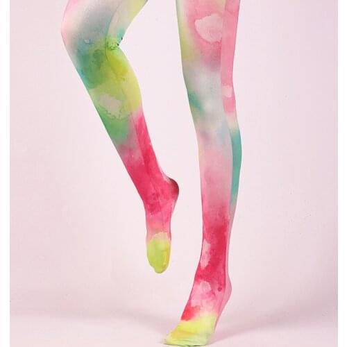 RUNNING CHICK Fashion Watercolor Ink Printed Women Pantyhose Wholesales