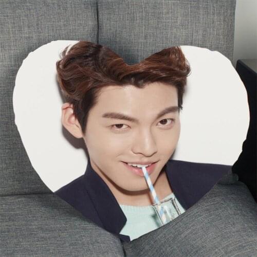 New Arrival Kim Woo Bin Pillowcase Heart Shape Satin Fabric Pillow Cover For Home Bedroom Wedding Decorate Pillow Cases
