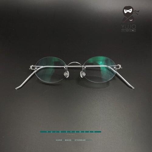 Vintage oval frameless prescription myopia reading glasses hand customized retro anti blue light frameless optical glasses