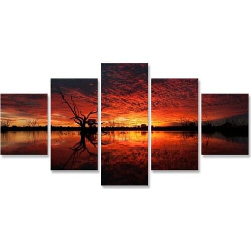 Landscape Lake Sunset Canvas Painting 5 Panel Wall Poster Canvas Art Paintings for Living Room on The Wall A6128