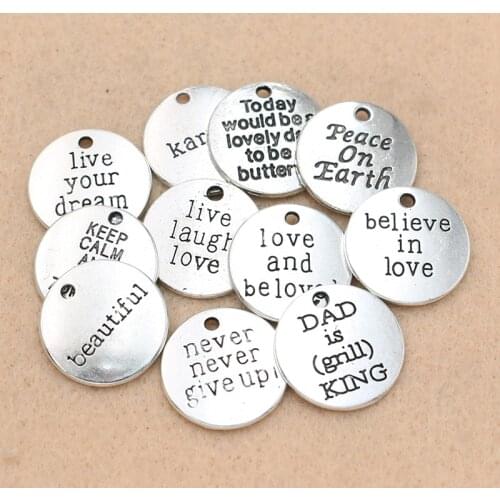 KJjewel Antique Silver Plated Never Give Up Live Laugh Love Dream Charms Pendants Jewelry DIY Jewelry Findings 20mm