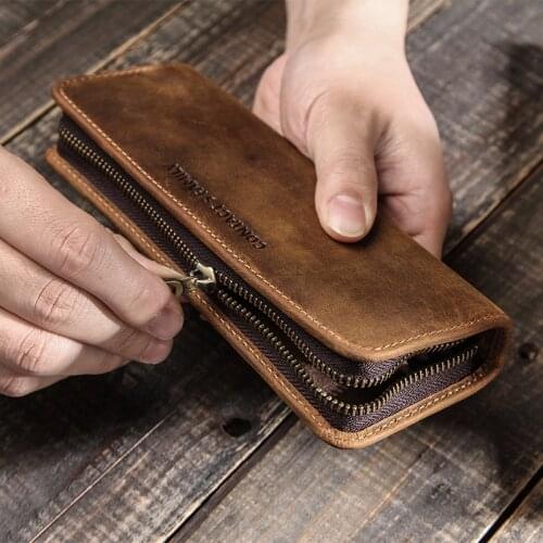 Retro Genuine PU Leather Pouch For Fountain Pen Simple Style Pencilcase High Quality Zipper Pencil Bag School Stationery