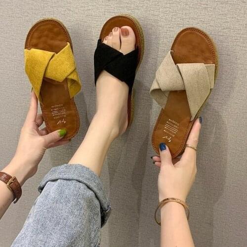 Summer Sandals and Slippers for Womens Outer Wear 2021 New Flip Flops Suede Flat Cross Ladies Slippers Women Shoes