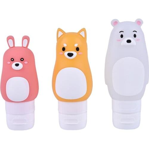 Shampoo Shower Gel Lotion Storage Refillable Bottle Portable Cartoon Bear Hippo Animal Silicone Travel Case Organizer