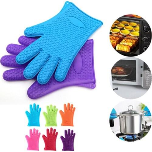 2 Pairs Five Finger Silicone Gloves Microwave Anti-scalding Gloves High Temperature Insulation Gloves Kitchen Accessories EDF88