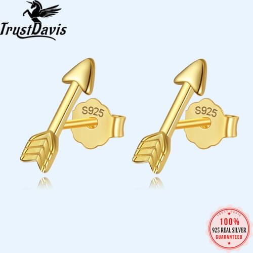 Trustdavis Real 925 Sterling Silver Fashion Sweet Arrow Charm Stud Earrings For Women Wedding Party S925 Jewelry Gift DA1865