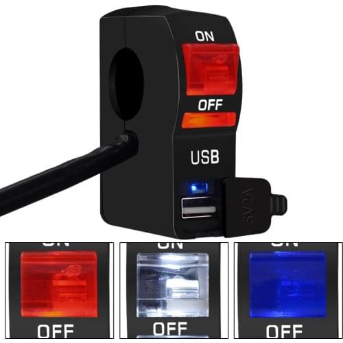 USB Port 12V Waterproof Motorcycle Handlebar Charger With Light Switch 5V 2A Adapter Power Supply Socket for Phone Mobile