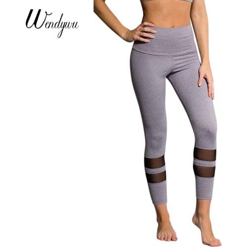 Wendywu New Arrival Sexy Black Striped Mesh Patchwork Mid Waist Gray Bodycon Long Leggings