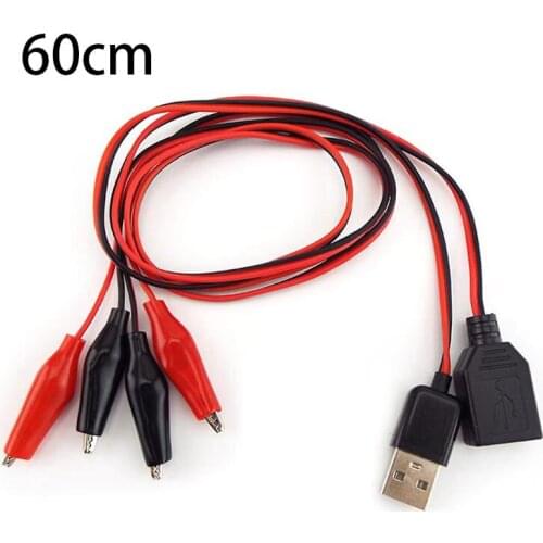 60cm Alligator Test Clips Clamp to USB Male Female Connector Cable Crocodile Electrical Clip Power Supply Adapter Extension Wire