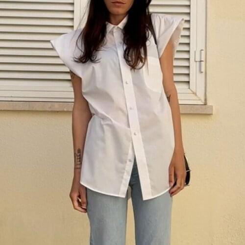 Women Sleeveless Shirt with Shoulder Pads Slim Personality Fashion Unique Design Suit For Office Daliy Life футболка женский