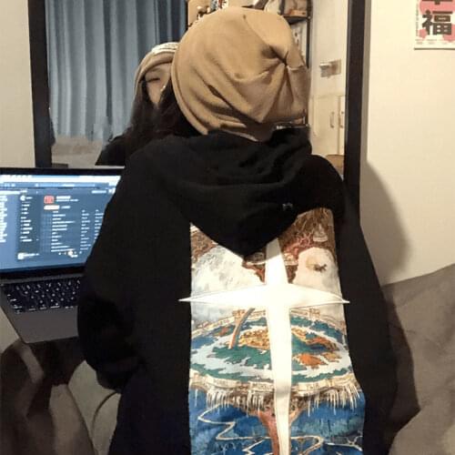 Womens Hoodie Vintage Personalized Graffiti Fashions Hoodies 2021 Autumn Oversize American Women Tide Harajuku Loose Sweatshirt