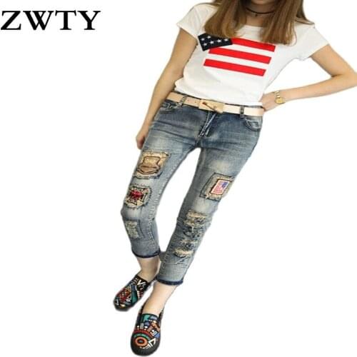 Женские джинсы с вышивкой ZWTY China At AliExpress
