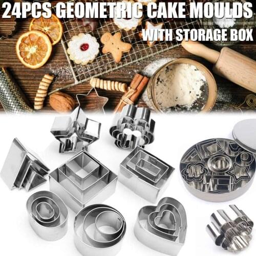 24Pcs / Lot Stainless Steel Geometry Round Square Cookie Cake Mould DIY Ceramic Pottery Polymer Clay Craft Cutting Mold