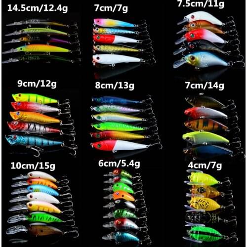 51pcs/Set Fishing Lures Mixed 9 Different Models Hard Baits Artificial Lifelike Wobblers Fishing bait Treble Hooks Tackle Pesca