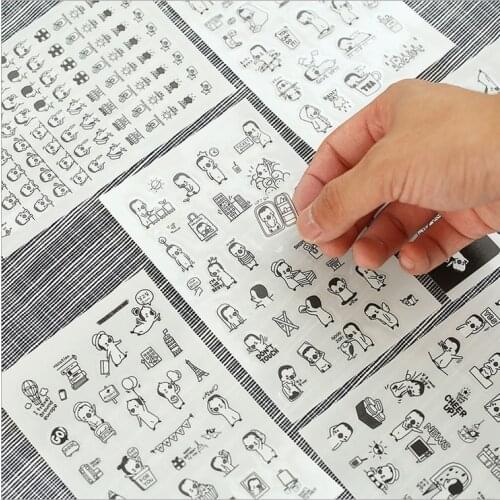 6sheets Dark Stickers Cartoon Black and White Cute Rabbit DIY Diary Handbill Decoration Personalized Transparent Stickers Set
