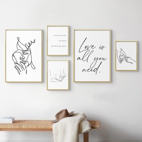 Abstract Romantic Couple Simple Line Drawing Print Black White Poster Canvas Painting Wall Art Nordic Picture Bedroom Home Decor