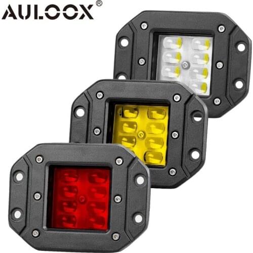 AULOOX 2PCS White Red Amber Truck Flush Mount LED Pods LED Work Light Bar 12V 24V Fog Lamp For 4x4 4WD SUV ATV Auto Offroad Car