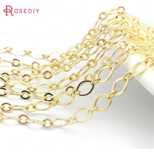 1 Meter 24K Gold Color Brass Flat Oval Shape Necklace Chains Bracelets Jewelry Chains Making Supplies Diy Findings Accessories