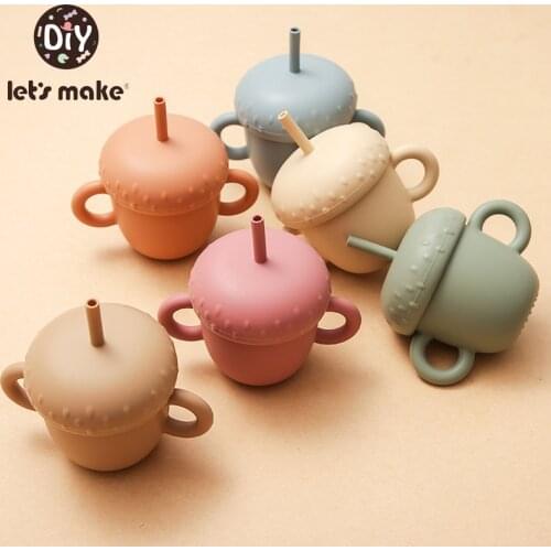 Lets Make Baby Feeding Cups Cartoon Mushrooms Shape Anti-spill Silicone Sippy Cup With Handle Toddler Training Cup Food Grade