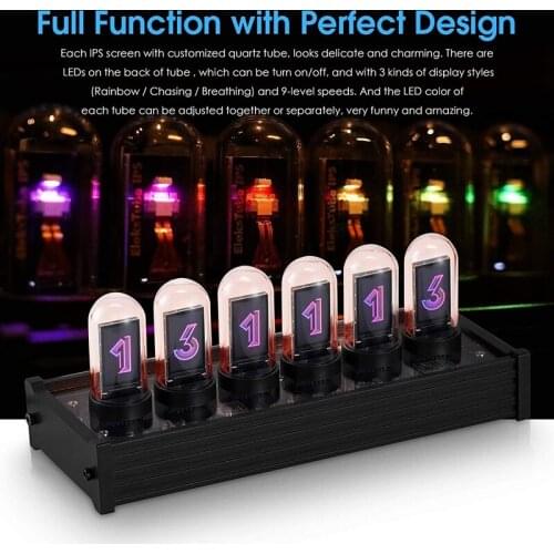 Home Decoration IPS Nixie Tube Digital Table Clock Electronic Calendar 6-Digit LCD Display Creative Desktop Decoration Clocks