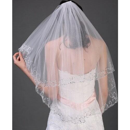 Mingli Tengda Beading Two-layer Handmade Crochet With Diamond White Beautiful Head Yarn Wedding Accessories Bridal Veil Velo