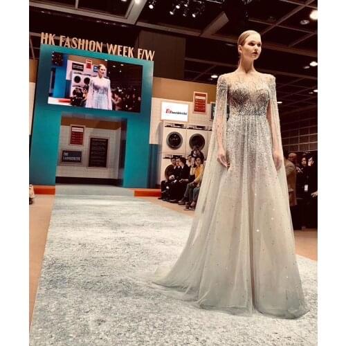 Elegant Luxury Evening Dresses 2020 Long Sleeves O Neck Dubai Arabic Formal Party Gowns