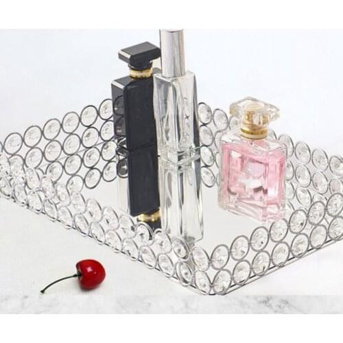 HGHO Crystal Cosmetic Tray Decorative Vanity Mirrored Jewelry Trinket Organizer Trays Vanity Makeup Tray Decorative Trays