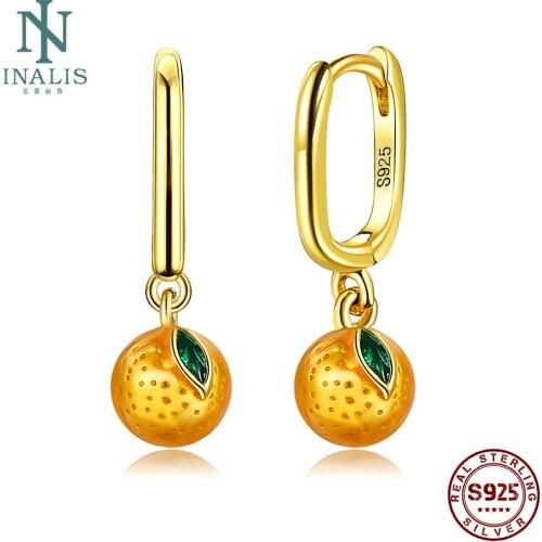 INALIS 925 Sterling Silver Drop Earring For Women Cute Orange Fruit Earrings Adorable Fine Jewelry Hot Selling Gift To Friend