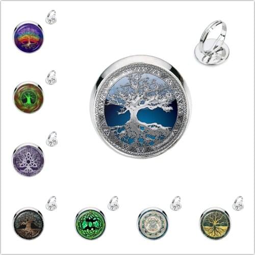 Tree of Life Simple Style Ring Glass Dome Cabochon Jewelry Rings DIY Paintings Life Tree Art Jewelry for Women Mens Gift