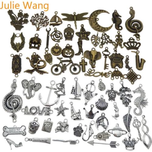 Julie Wang 10PCS Retro Charms Alloy Randomly Mix Antique Colors Pendant Necklace Bracelet Jewelry Making Accessory