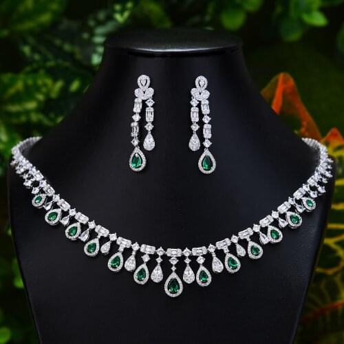 KellyBola High Quality Luxury Princess Necklace Earring Jewelry Set For Women Wedding Full Cubic Zircon Dubai Bridal jewelry Set