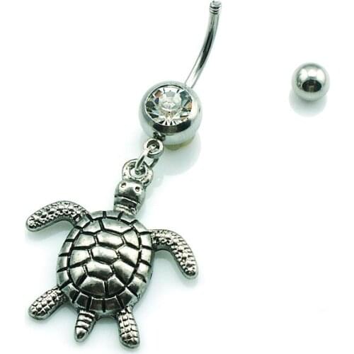 Retro Lucky Tortoise Rhinestone Belly Ring Body Button Bars Jewellery