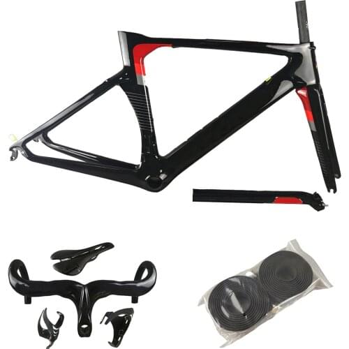Concept Bike Frame Black Red Carbon Road Bike Frames Carbon Bicycle Frameset + Handlebar + Saddle + Water Bottle Cages C64 V3Rs
