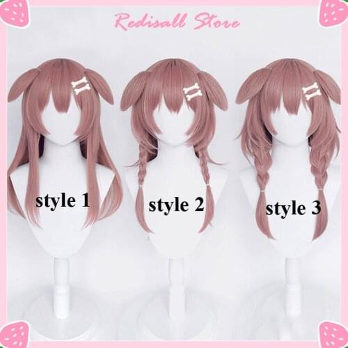 Inugami Korone Cosplay Wig Hololive Long Wavy Hair Pink Brown Braids Holo no Graffiti Synthetic Hair Sweet Cute with Ears