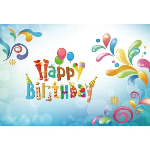 Colorful Happy Birthday Backdrop Sky Blue Photography Background Celebration Photo Booth Studio Decor